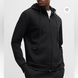 Hugo Boss  “SAGGY X” STRETCH-COTTON ZIP-UP HOODIE WITH LOGO PRINT - Black Size M